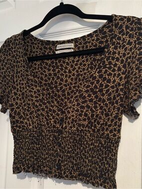 Urban Outfitters Leopard Print V-Neck Button Top - Brown & Black